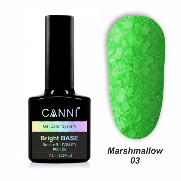 Каучукове базове покриття Canni Bright Base Marshmallow 03 зелений, неон 7,3 мл