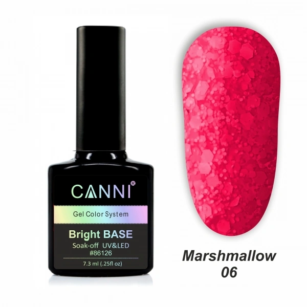 Каучукове базове покриття Canni Bright Base Marshmallow 06 рожевий, неон 7,3 мл