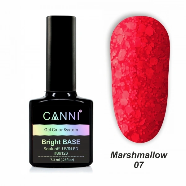 Каучукове базове покриття Canni Bright Base Marshmallow 07 кораловий, неон 7,3 мл