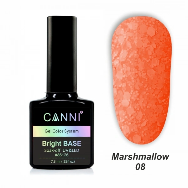 Каучукове базове покриття Canni Bright Base Marshmallow 08 соковитий персик, неон 7,3 мл