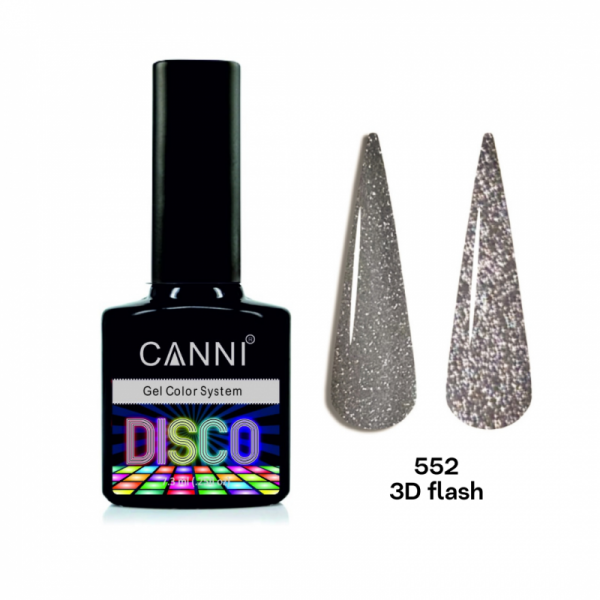 Гель-лак Canni Gel Polish Disco 3D Flash №552 сірий опал, світловідбивний 7,3 мл