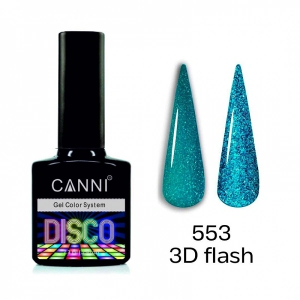 Гель-лак Canni Gel Polish Disco 3D Flash №553 аквамарин, світловідбиваючий 7,3 мл