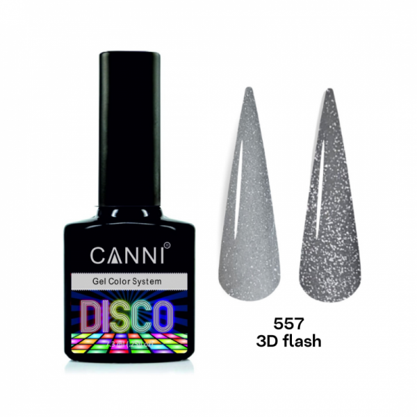 Гель-лак Canni Gel Polish Disco 3D Flash №557 молочно-сірий, світловідбиваючий 7,3 мл