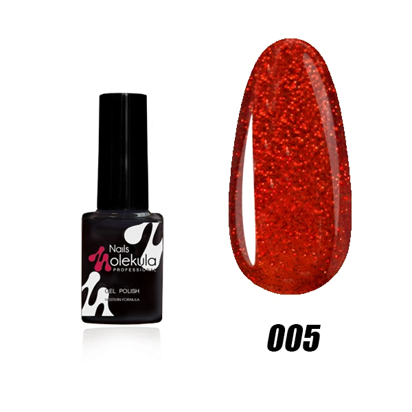 Гель-лак Molekula Gel Polish №005 Червоний, Гліттер 6 мл