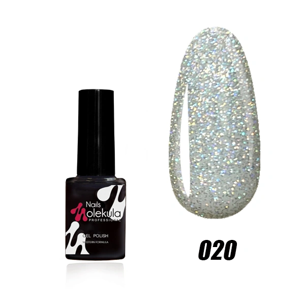 Гель-лак Molekula Gel Polish №020 Срібло голографік, Гліттер 6 мл