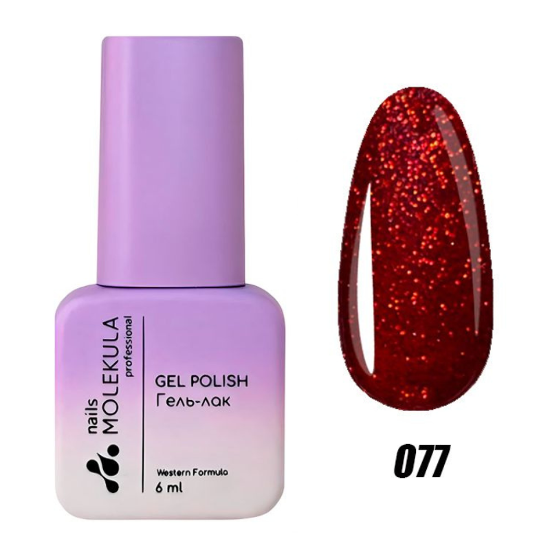 Гель-лак Molekula Gel Polish №077 Червоний мерехтливий, Перламутр 6 мл