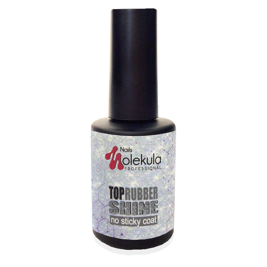 Топ для гель-лаку без липкого шару Molekula Top Rubber SHINE no sticky з шиммером 12 мл