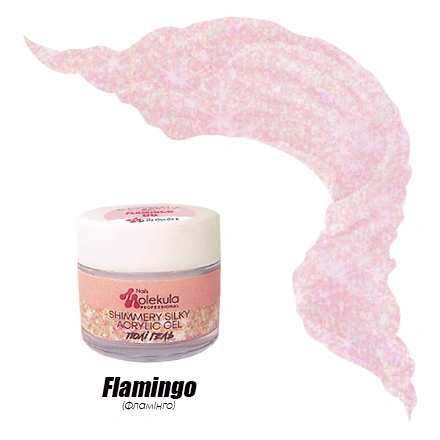 Акрил-гель шовковий із шиммером Molekula Shimmery Silky Acrylic Gel №06 Flamingo фламінго 30 мл