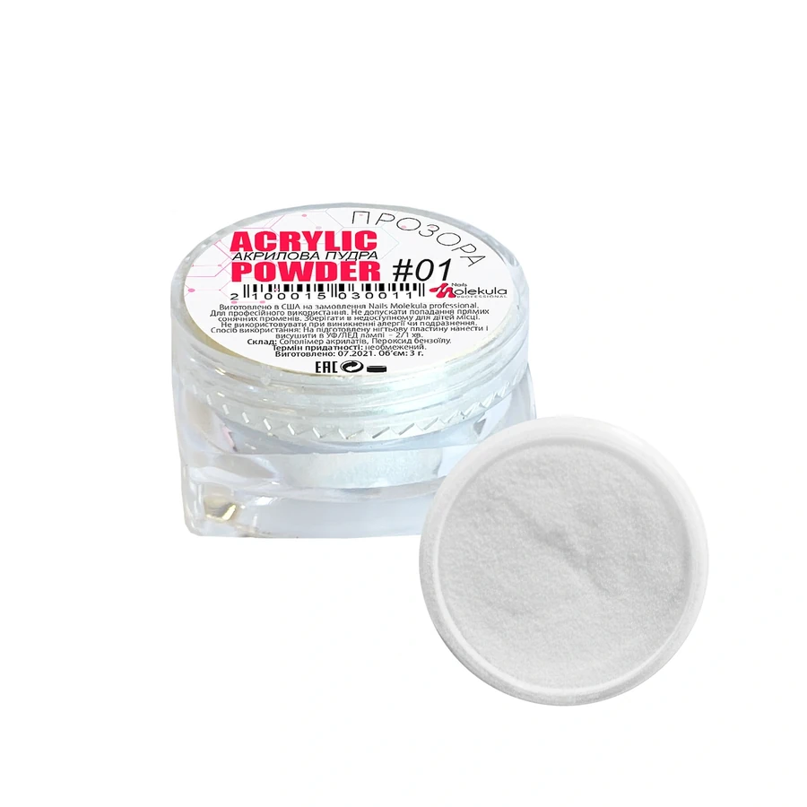 Акрилова пудра Molekula Acrylic Powder №01 прозора 3 г