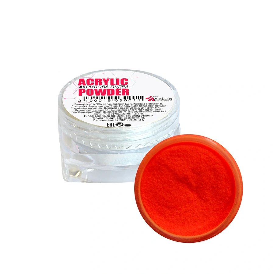 Акрилова пудра Molekula Acrylic Powder №12 помаранчево-червоний 3 г