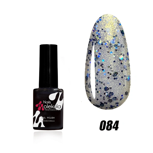 Гель-лак Molekula Gel Polish №084 Срібло із синім гліттером 6 мл