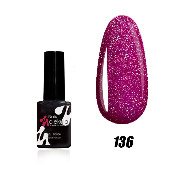 Гель-лак Molekula Gel Polish №136 малиновий з голографічними блискітками 6 мл