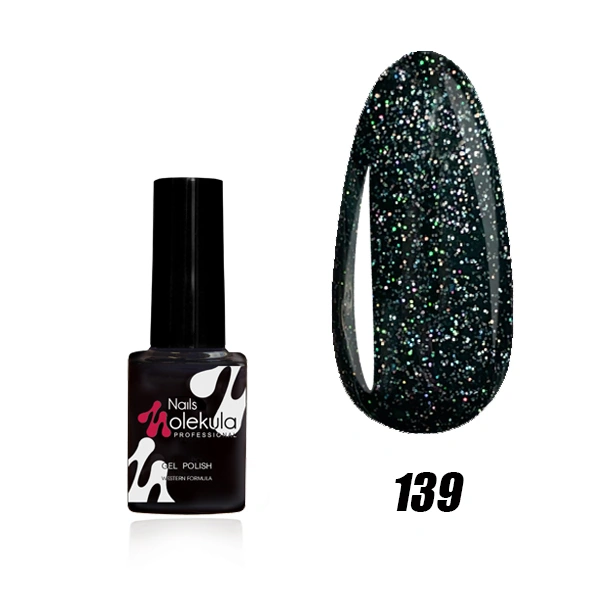 Гель-лак Molekula Gel Polish №139 Чорний з голографічними блискітками 6 мл