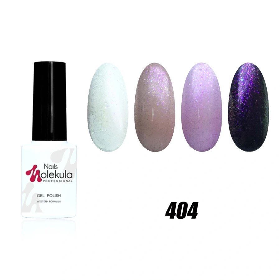 Гель-лак прозорий Molekula Opal Vulcanic №404 хамелеон з рожево-жовтими та фіолетово-блакитними блискітками 6 мл