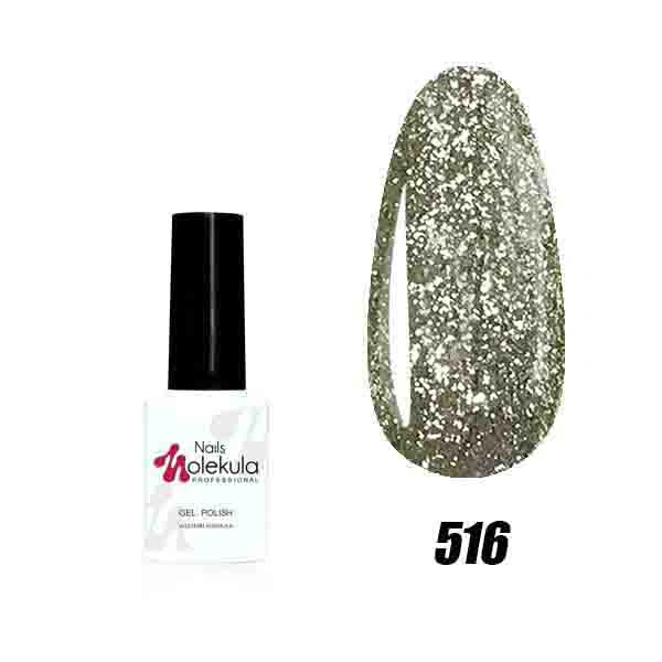 Гель-лак Molekula Diamond №516 холодне золото, світловідбиваючий 6 мл