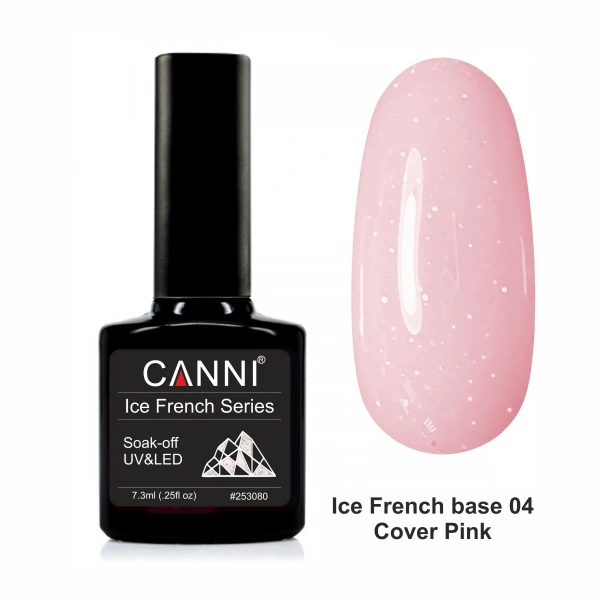Камуфлююча база Canni Ice French Base 04 Cover Pink напівпрозора рожева зі срібним блиском 7,3 мл