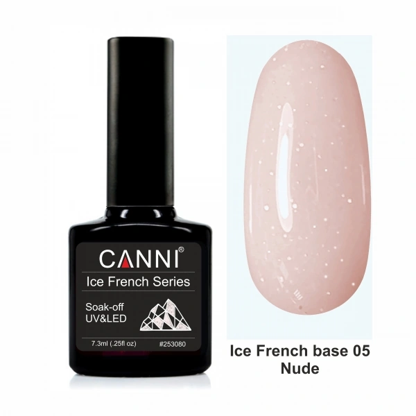 Камуфлююча база Canni Ice French Base 05 Nude нюдовий напівпрозорий із золотим блиском 7,3 мл