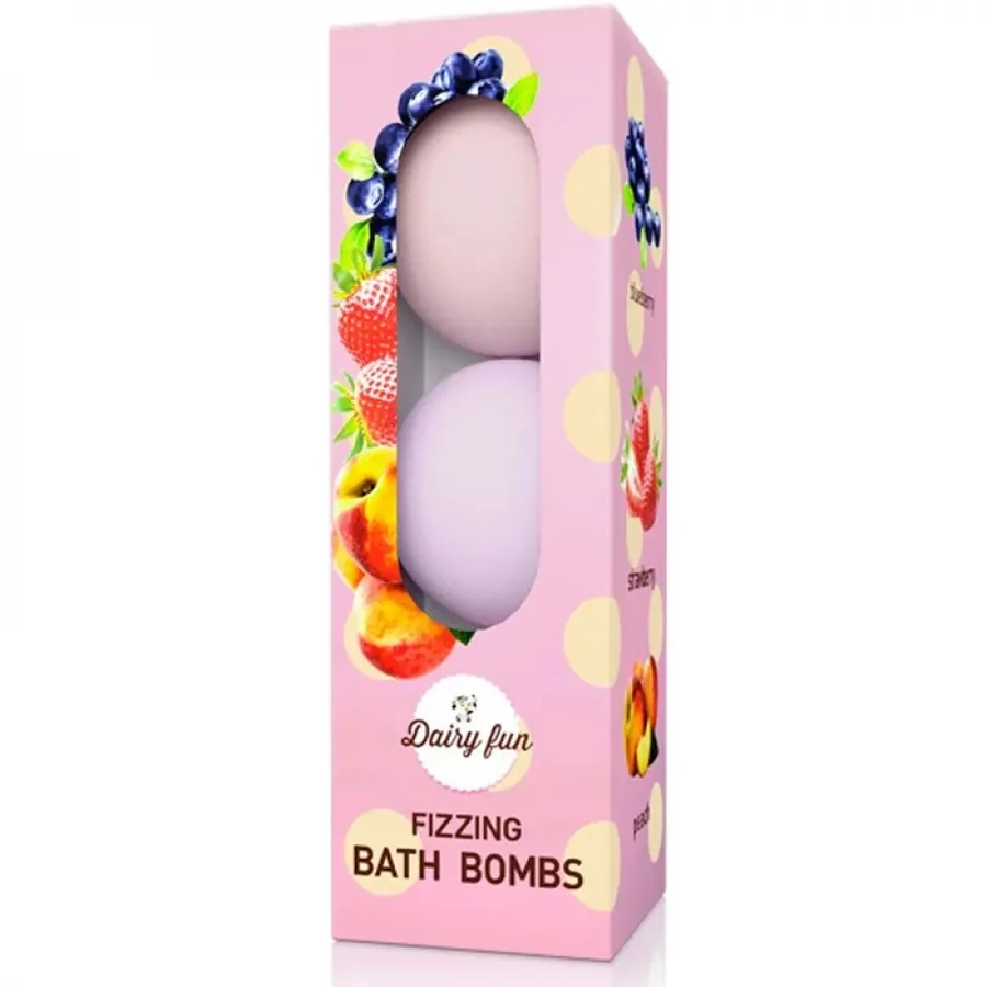 Бомбочки для ванн Delia Dairy Fun Fizzing Bath Bombs 3 шт x чорниця, полуниця, персик 100 г