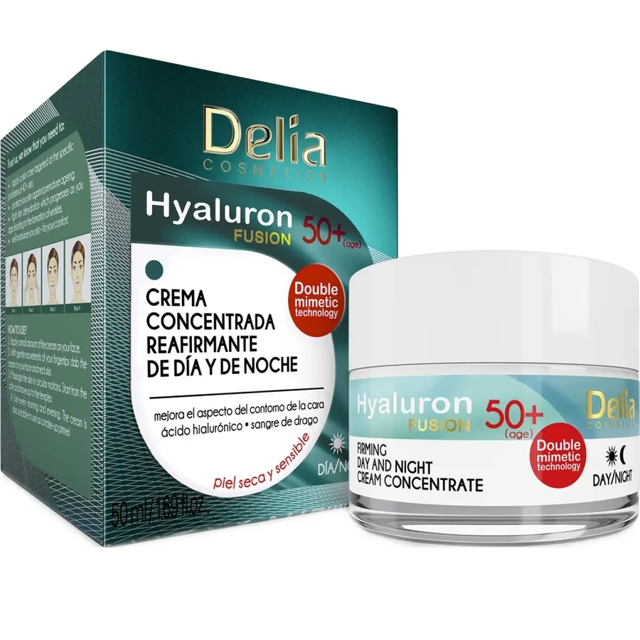 Крем-концентрат із ефектом ліфтингу Delia Hyaluron Fusion Anti-Wrinkle-Intensive Moisturising Day and Night Cream (50+) 50 мл