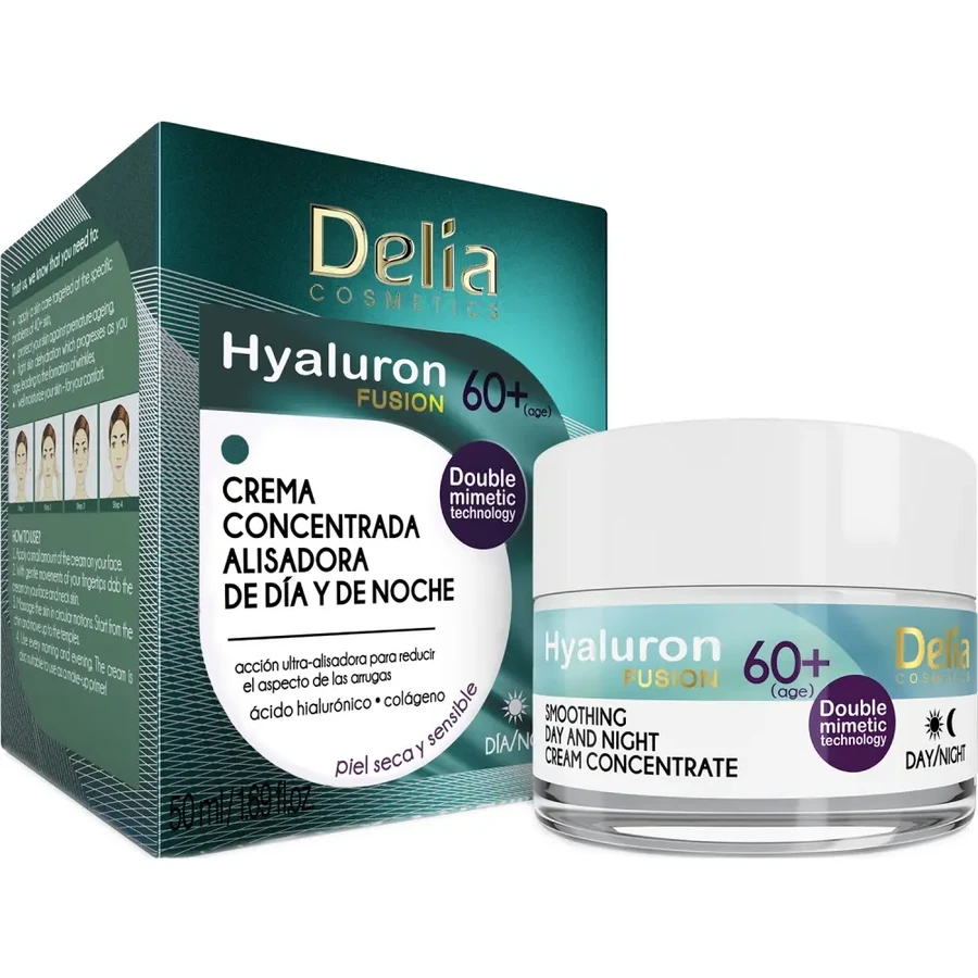 Крем концентрат, що заповнює зморшки 60+ Delia Hyaluron Fusion Anti-Wrinkle-Intensive Moisturising Day and Night Cream (60+) 50 мл