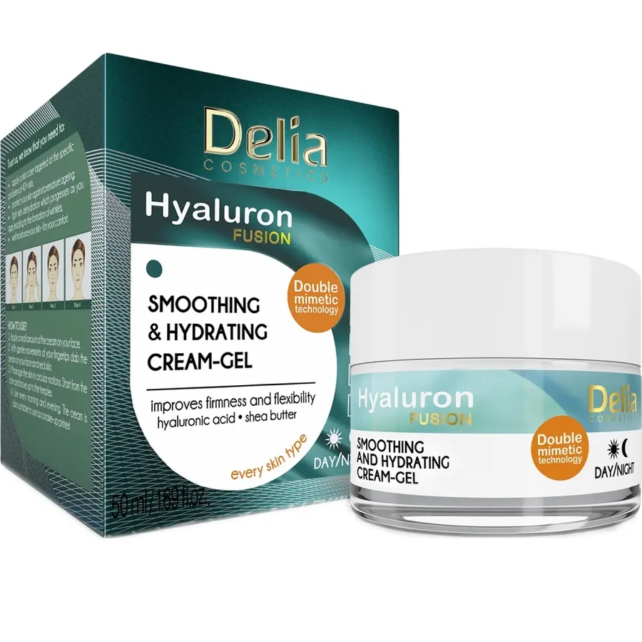 Крем-гель для обличчя, що розгладжує та зволожує Delia Hyaluron Fusion Smoothing & Hydration Cream-Gel 50 мл