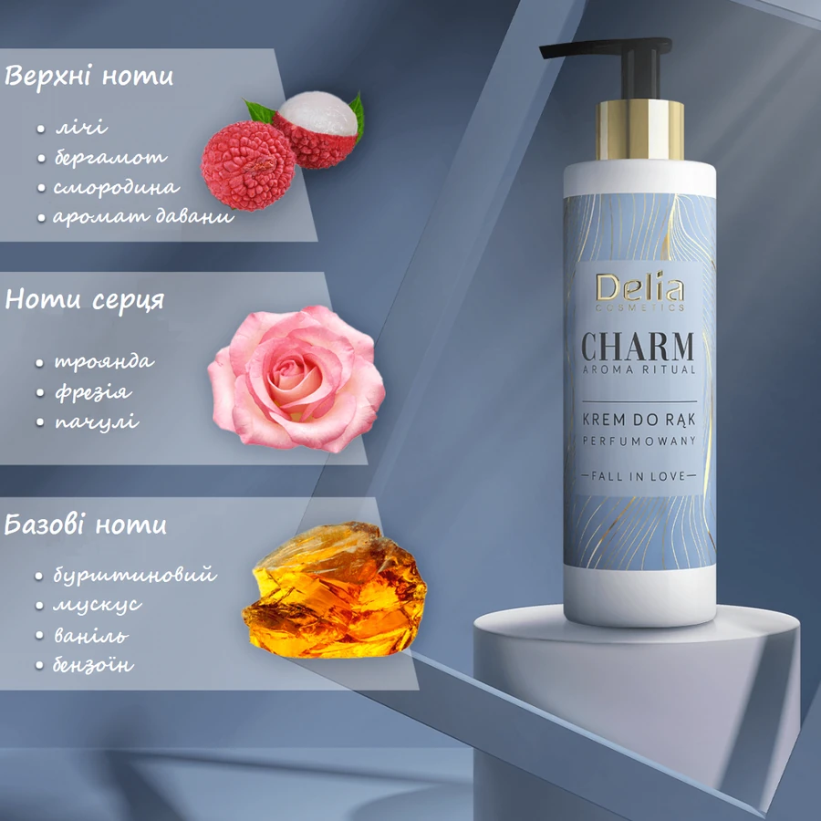 Крем для рук Delia Charm Hand Care Cream Fall In Love аромат: фруктовий, деревний, ваніль, фрезія, пачулі 200 мл