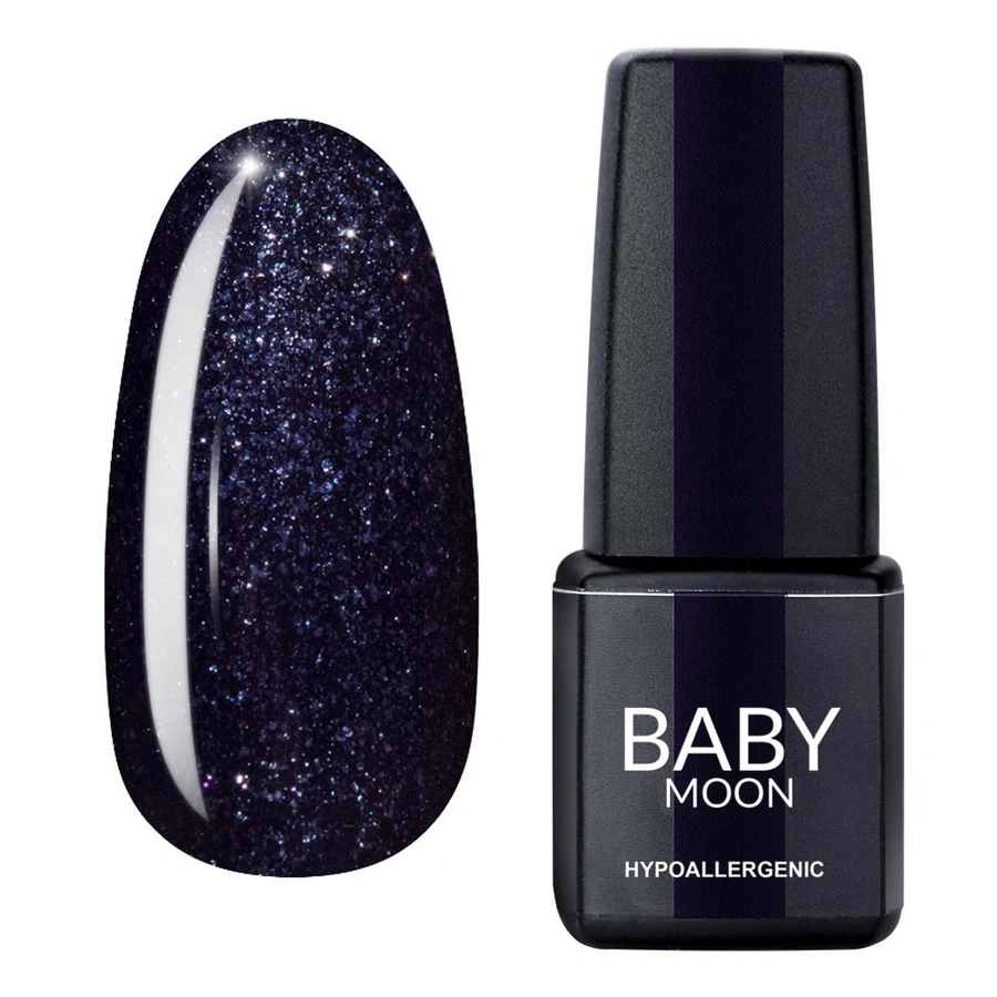 Гель-лак BABY MOON Midnight Gel Polish №008 чорний, з блискітками 6 мл