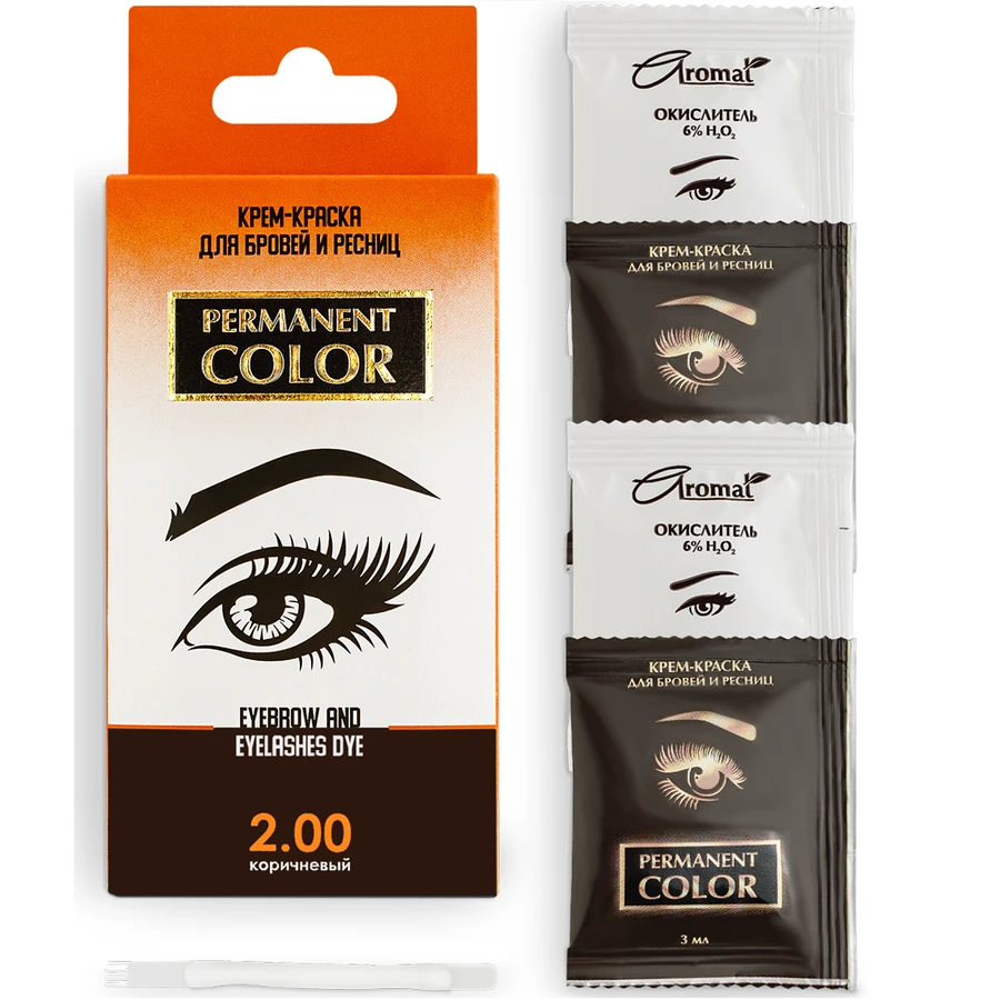 Фарба для брів та вій Aromat Permanent Color Eyebrow and Eyelashes Dye №2.00 Brown коричневий