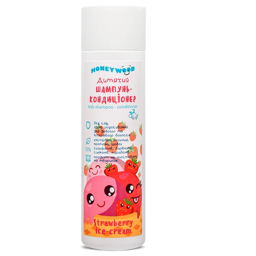 Дитячий шампунь-кондиціонер Aromat Honeywood Kids Shampoo-Conditioner Strawberry Ice-cream полуничне морозиво 250 мл