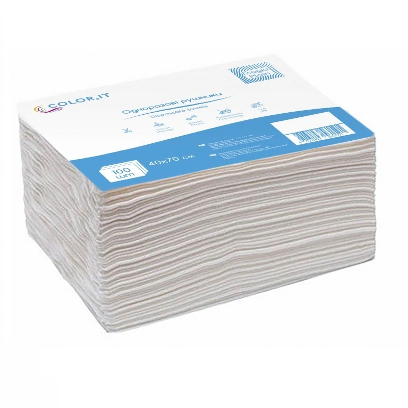 Одноразові рушники спанлейс COLOReIT Disposable Spunlace Towels 40х70 см гладкі білі 100 шт