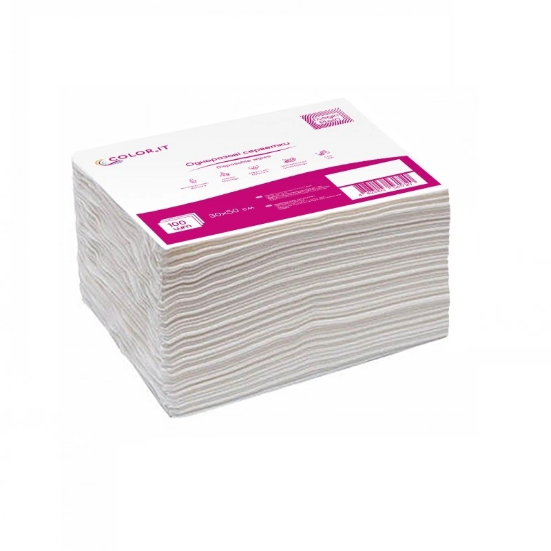 Одноразові серветки спанлейс COLOReIT Spunlace Disposable Wipes 30х50 см сітчасті, білі 100 шт