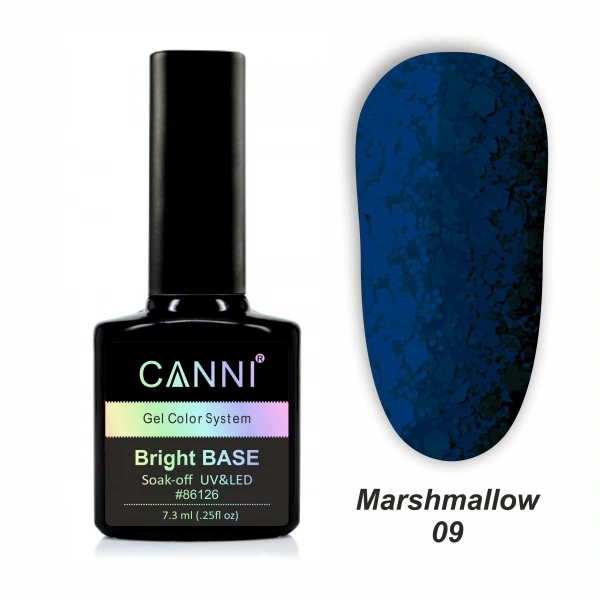 Каучукове базове покриття Canni Bright Base Marshmallow 09 темно-синій з блискітками 7,3 мл
