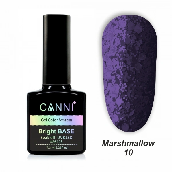 Каучукове базове покриття Canni Bright Base Marshmallow 10 темно-фіолетовий з блискітками 7,3 мл