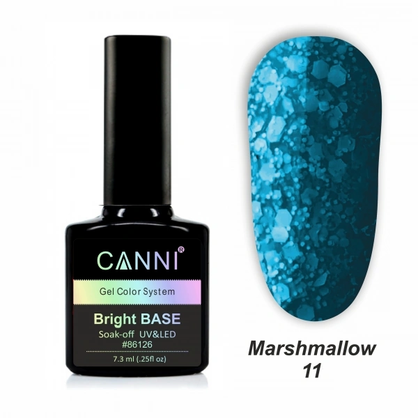 Каучукове базове покриття Canni Bright Base Marshmallow 11 темно-бірбзовий з блискітками 7,3 мл