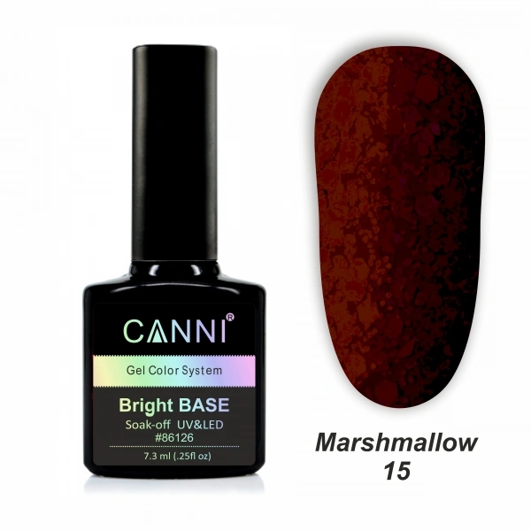 Каучукове базове покриття Canni Bright Base Marshmallow 12 темно-гранатовий з блискітками 7,3 мл