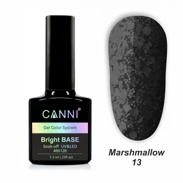 Каучукове базове покриття Canni Bright Base Marshmallow 13 чорний з блискітками 7,3 мл