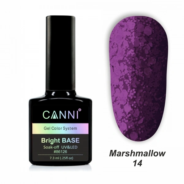 Каучукове базове покриття Canni Bright Base Marshmallow 14 темна фуксія з блискітками 7,3 мл