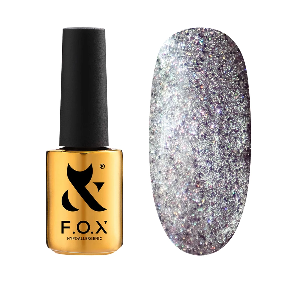 База світловідбиваюча котяче око FOX Base Flash Cat Eye 001 срібло з голографічними блискітками 7 мл