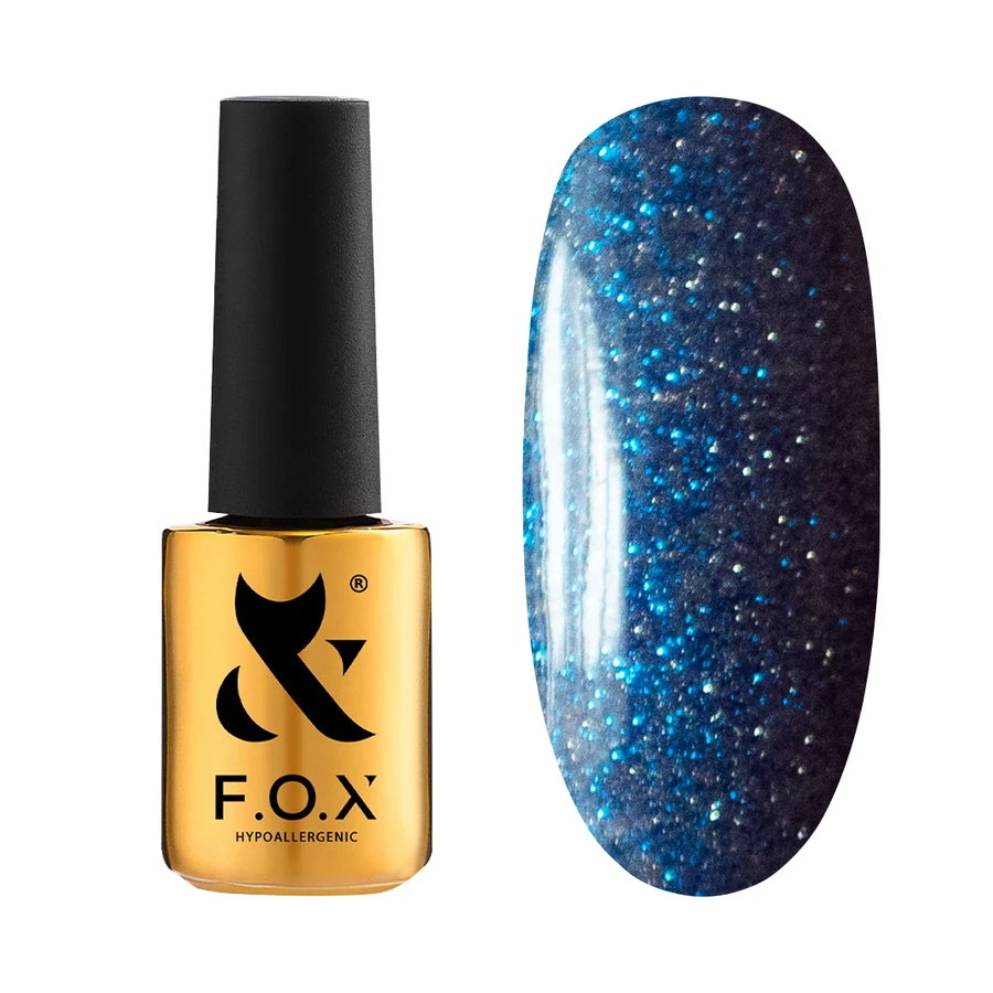 База світловідбиваюча котяче око FOX Base Flash Cat Eye 004 блакитна з голографічними блискітками 7 мл