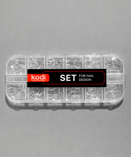 Набір декору в контейнері Kodi Set for Nail Design MIX №1 оправи різних геометричних форм та розмірів