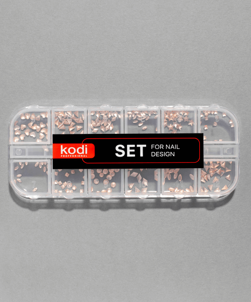 Набір декору в контейнері Kodi Set for Nail Design MIX №3 трикутники, ромби, зірочки, серця, краплі, кола