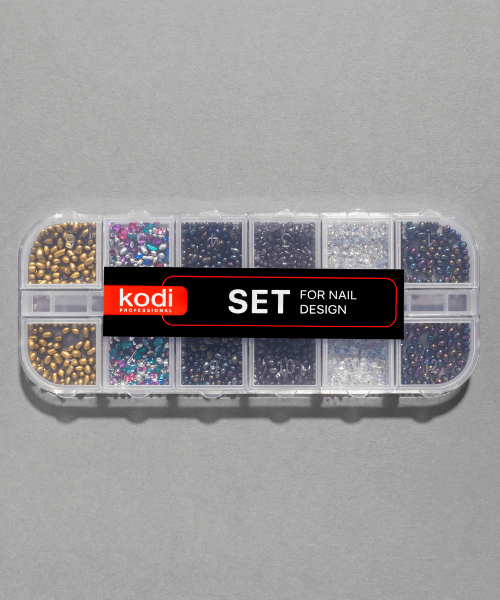 Набір декору в контейнері Kodi Set for Nail Design MIX №4 голографічні камені, бульйонки