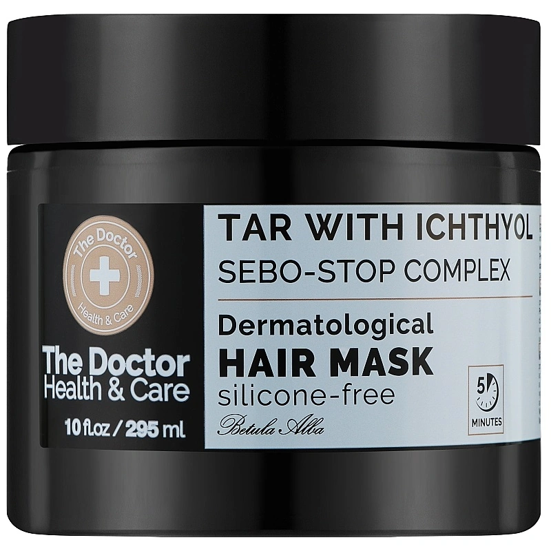 Маска для волосся проти лупи Дігтярна з іхтіолом The Doctor Health&Care Tar with Ichthyol + Sebo-Stop Complex Dermatological Hair Mask 295 мл