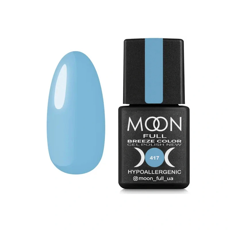 Гель-лак MOON FULL Full Breeze color №417 яскраво-блакитний, емаль 8 мл