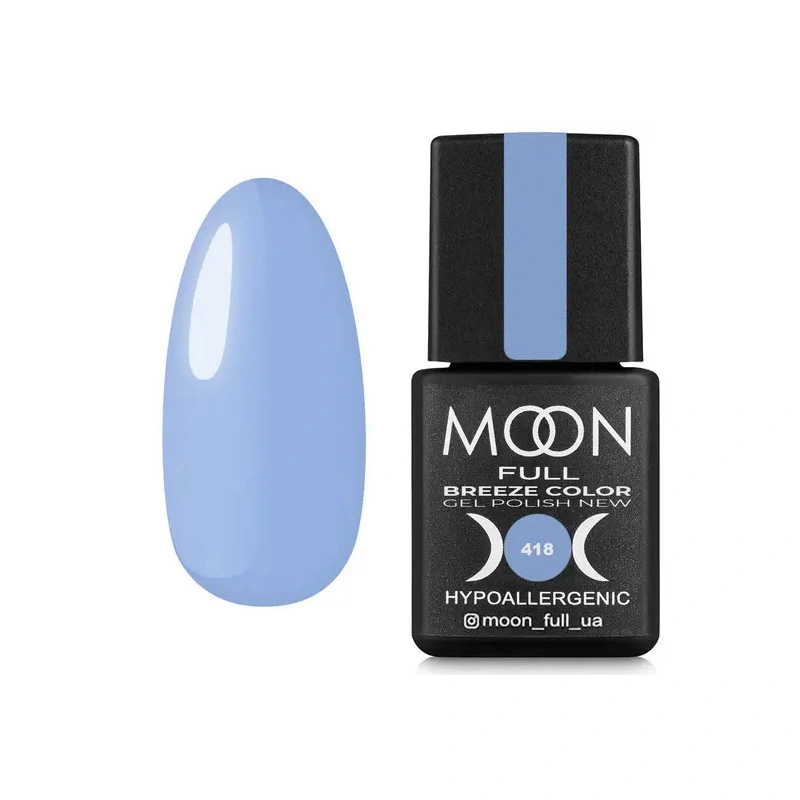 Гель-лак MOON FULL Full Breeze color №418 небесно-блакитний, емаль 8 мл