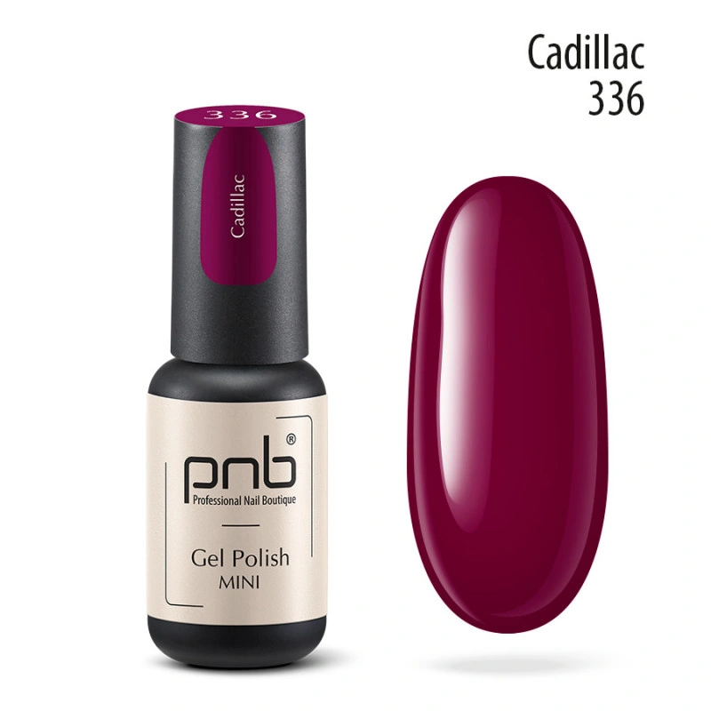 Гель-лак PNB Mini №336 Cadillac бордовий, емаль 4 мл