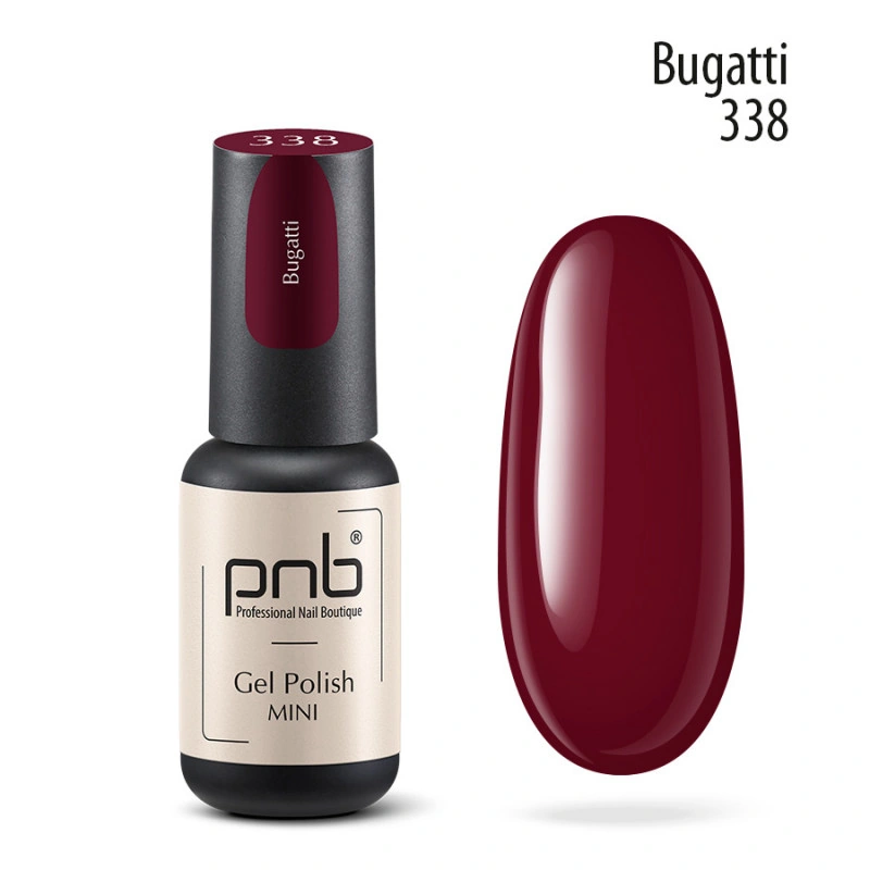 Гель-лак PNB Mini №338 Bugatti глибокий винний, емаль 4 мл