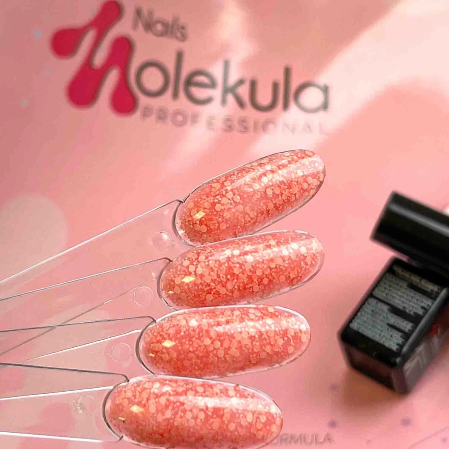 Гель-лак Molekula Marshmallow №M06 персиковий з білими шестикутниками різних розмірів 6 мл