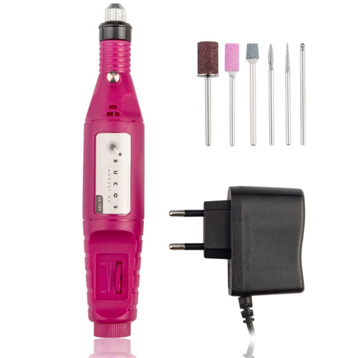 Портативний фрезер-ручка + 6 фрез BUCOS Nail Drill ZS-100 Crimson (20000 об/хв)