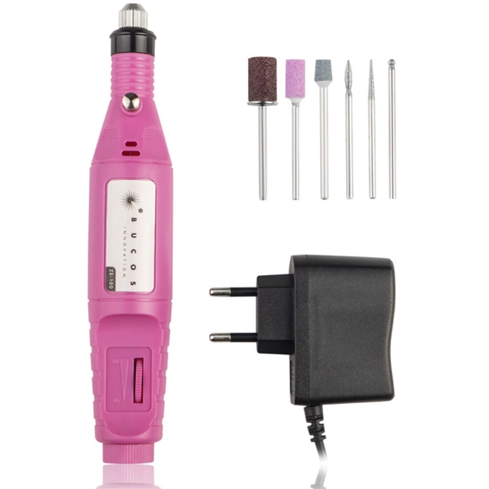 Портативний фрезер-ручка + 6 фрез BUCOS Nail Drill ZS-100 Pink (20000 об/хв)